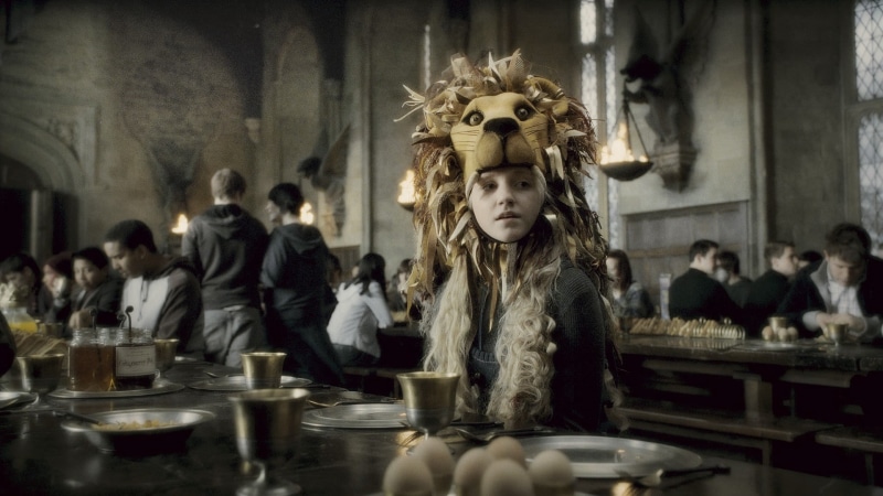 group of people, incidental people, movies, mask, movie, food and drink, Evanna Lynch, table, 1080P, adult, indoors, sitting, cup, crowd, harry, people