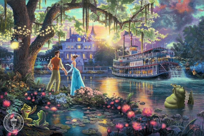 nautical vessel, outdoors, sunshine, trees, lake, tree, river, wedding, Thomas Kinkade, fireflies, transportation, The Disney dreams collection, building