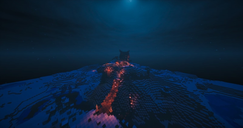 building, directly below, office building exterior, night, screenshot, no people, sky, travel, tall - high, tower, star - space, Minecraft, blue, 1080P