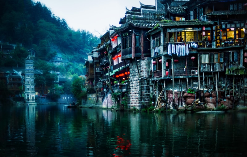 Fenghuang, water, cultures, daytime, asia, architecture, body of water, Fog, City, body, famous Place, HDR Photography, chinese Culture, Moody, town, china - East Asia