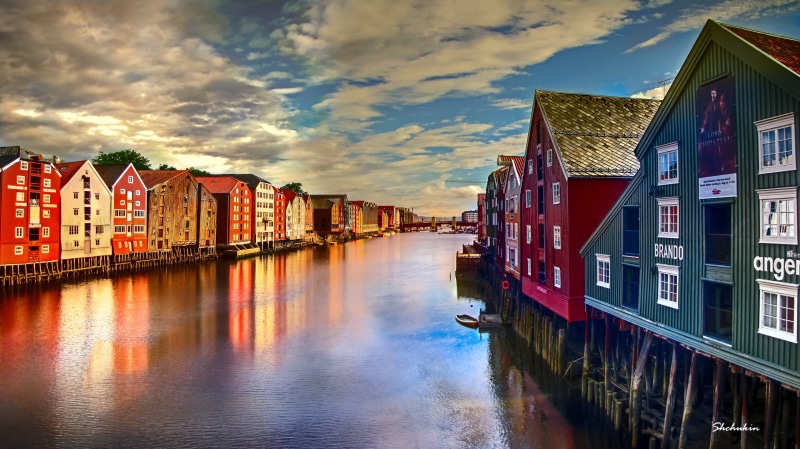 harbor, building Exterior, 2K, europe, travel, middle, water, Trondheim, old, famous Place, architecture, history, cultures, Shchukin, canal, daytime
