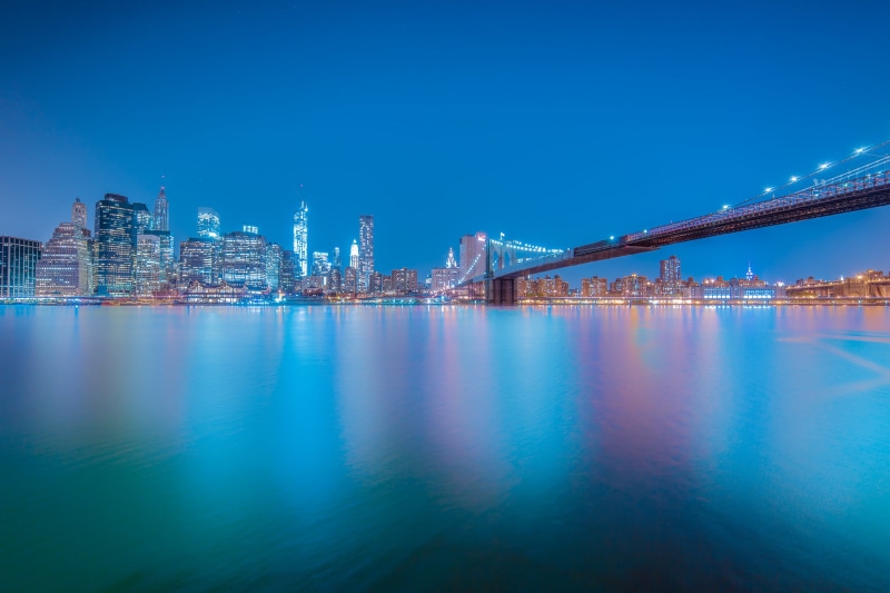 night, uSA, city, at Night, bridge, photo, panoramic, downtown District, 1080P, cityscape, buildings, Brooklyn Bridge, panoramic photo, new York City