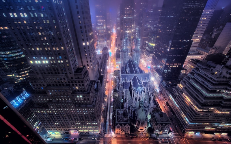 USA, York, Street, 1080P, Night, Buildings, New, Lights, View, City, Skyscrapers