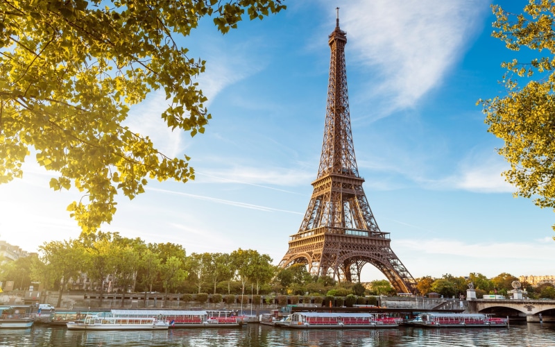 seine, Sky, Boats, Eiffel, 2K, Paris, Blue, Tower, River, France