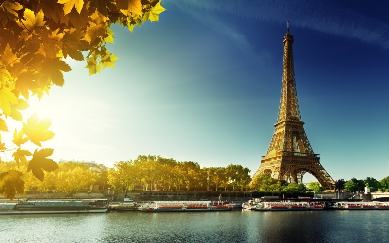 Autumn, leaves, tower, eiffel, 2K, Eiffel Tower, Paris, France