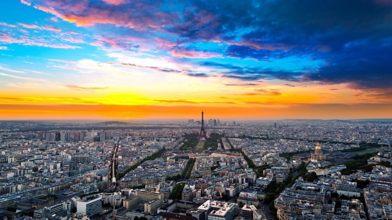 urban skyline, tower, skyscraper, residential district, built structure, eiffel, landscape, romantic sky, clouds, travel destinations, architecture, lights