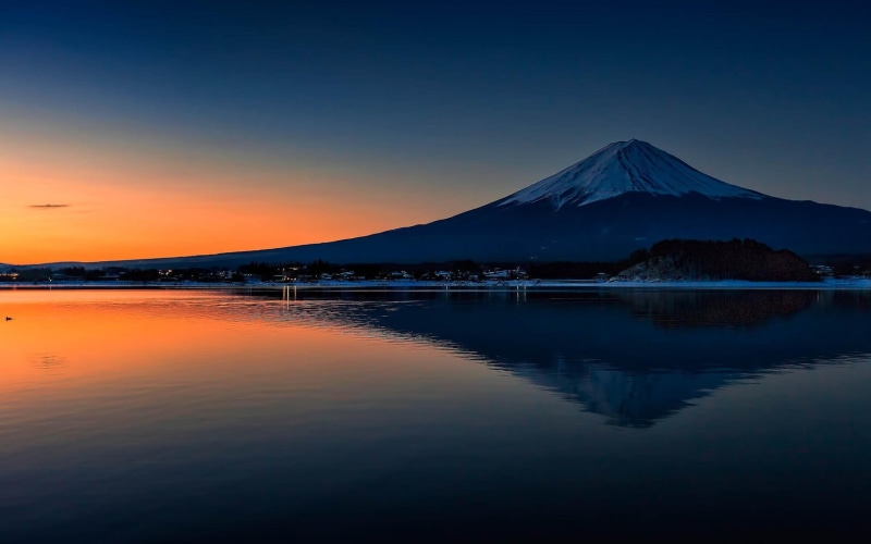 panoramic, waterfront, mountain, non-urban scene, majestic, mount, idyllic, Mount Fuji, japan, reflection, fuji, scenics - nature, mountain peak, sunset
