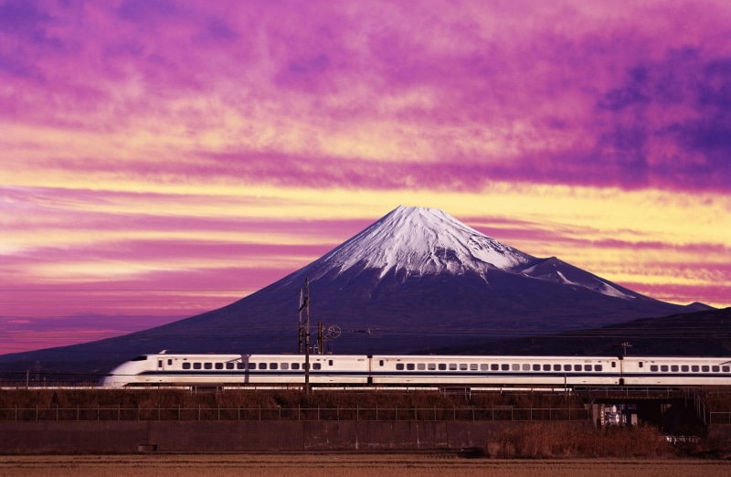 Shinkansen, mountain, transportation, building exterior, Trains, snow, Bullet, travel destinations, beauty in nature, 1080P, sky, Mount, scenics - nature