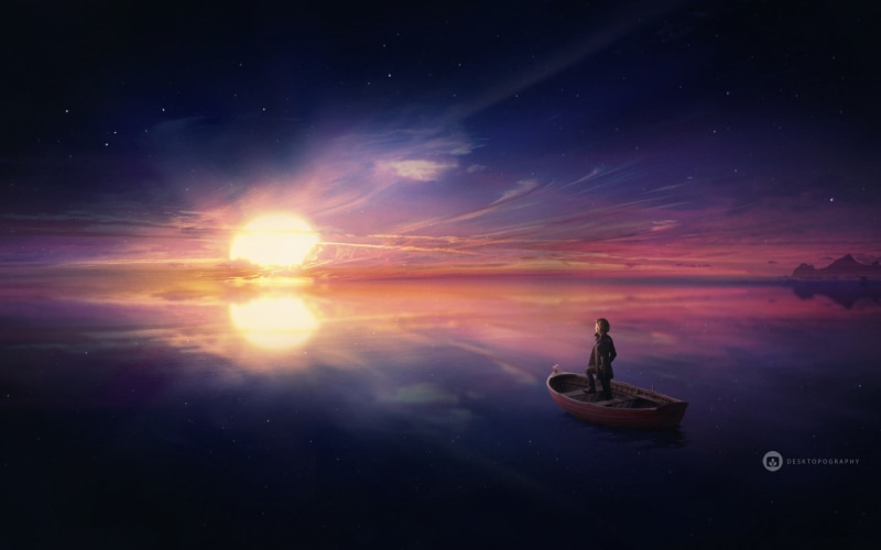 sunlight, nature, nautical vessel, no people, water, riding, digital art, beauty in nature, fantasy art, scenics - nature, cloud - sky, silhouette, sea