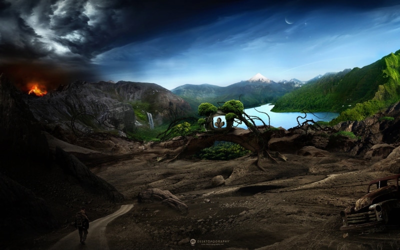 nature, near, land, scenics - nature, non-urban scene, game, environment, tranquility, water, tranquil scene, landscape, digital art, smoke - physical structure