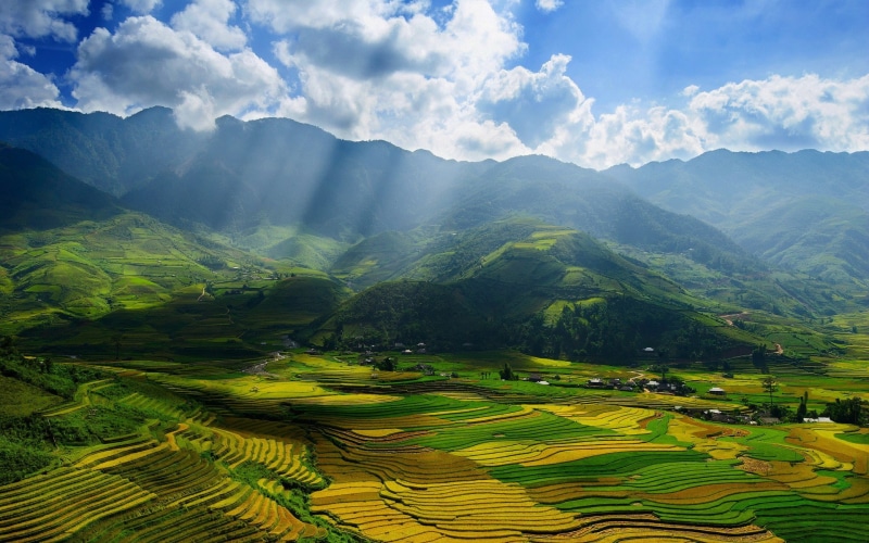 1080P, mountains, sunlight, Rice Terrace, landscape, Vietnam