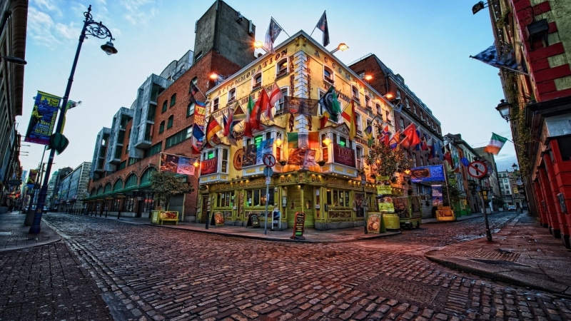 Ireland, paving stone, tourism, famous Place, HDR, facade, multicolored, old, street light, dusk, the way forward, cultures, footpath, medieval, religion