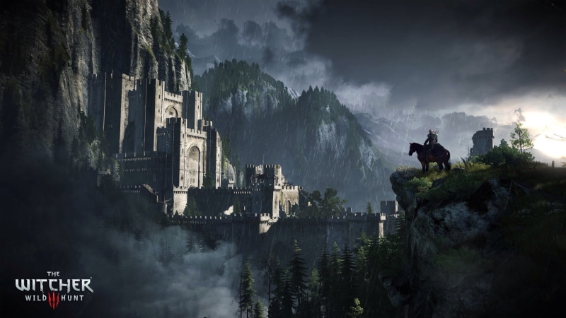travel destinations, water, The Witcher 3: Wold Hunt, place of worship, trees, 1080P, the past, history, building exterior, rain, gray, outdoors, brown