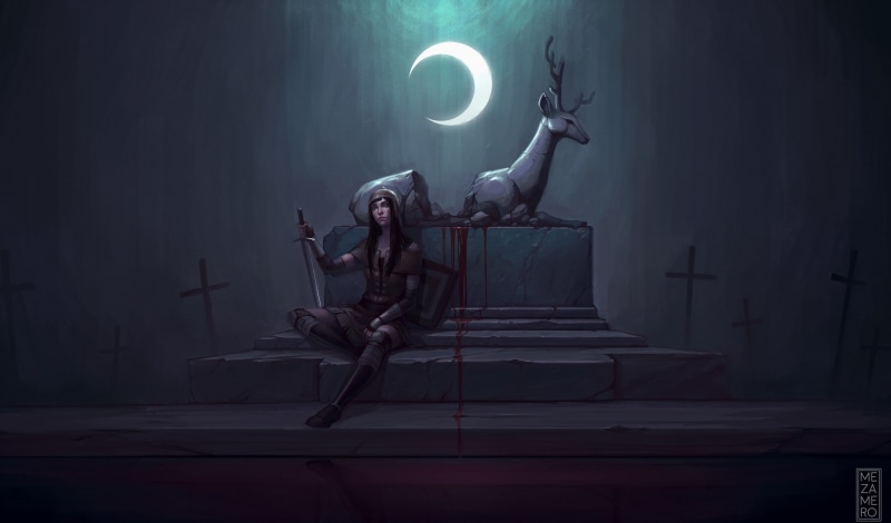 light - natural phenomenon, artwork, activity, arms raised, night, statue, sculpture, 2K, male likeness, creativity, arts culture and entertainment, Superbrothers: Sword and Sorcery EP