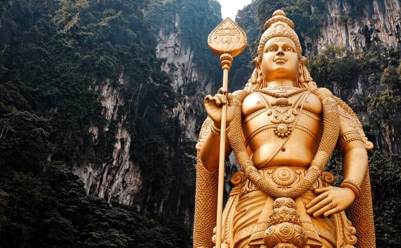 place of worship, male likeness, built structure, Selangor, concrete, sculpture, no people, mountain, murugan, art and craft, spirituality, belief, Statue
