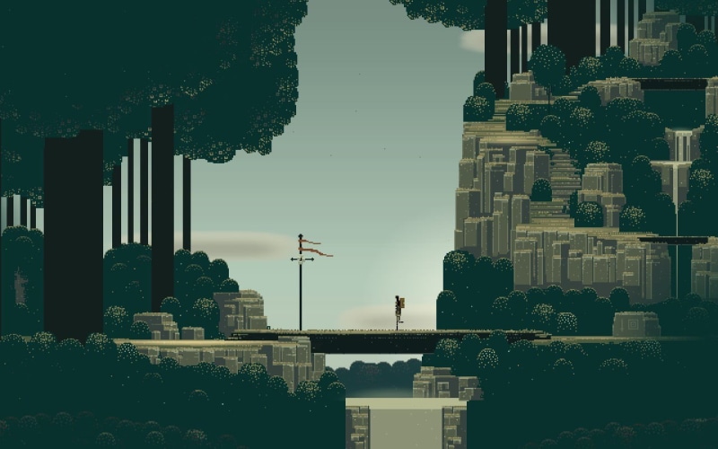 plant, painting, tall - high, tower, architecture, pixel art, tree, no people, city, trees, day, outdoors, building, built structure, modern, 720P, reflection