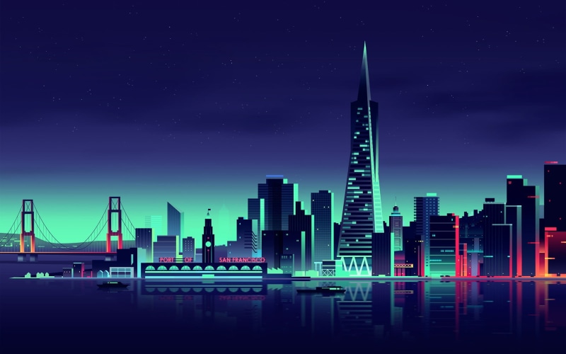 architecture, river, city Life, sky, urban Scene, financial district, cityscape, colorful, san, blue, tower, built Structure, office Building, dusk, asia