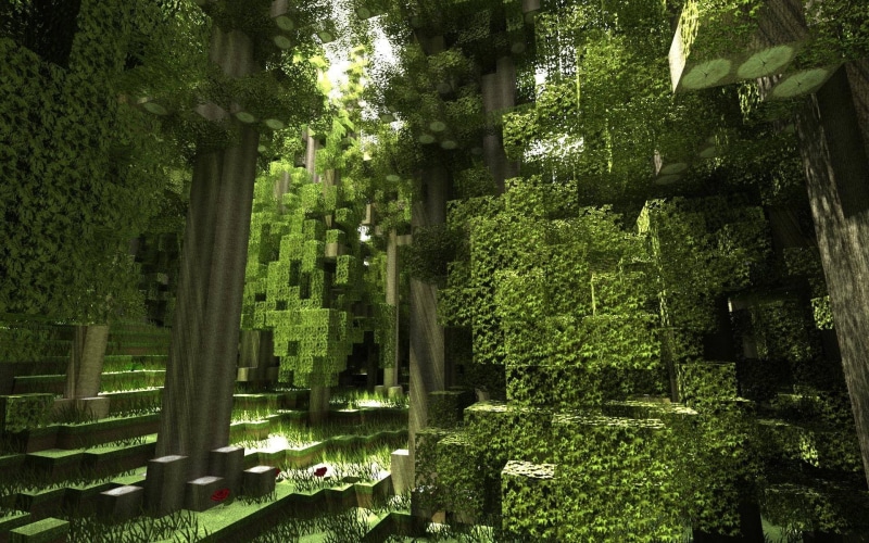 screen shot, render, building exterior, tranquil scene, green color, built structure, tranquility, beauty in nature, lush foliage, nature, Minecraft, outdoors