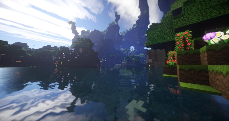 no people, reflection, sky, screen shot, day, water, render, beauty in nature, building, built structure, nature, plant, cloud - sky, Minecraft, architecture