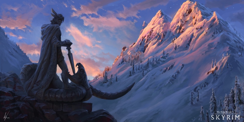 digital painting, game art, digital art, mountains, Talos, fan art, 4K, landscape, video game art, artwork, The Elder Scrolls V: Skyrim, snow covered
