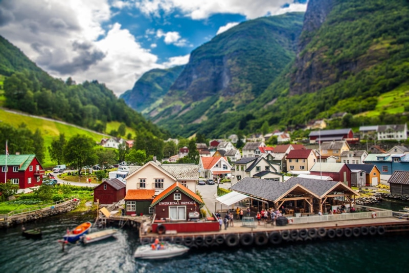residential district, hill, hallstatter See, cityscape, architecture, norwegian Culture, body, painted, lofoten, motorboat, blue, 1080P, water, fjord