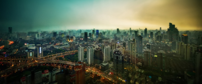 gray, dusk, skyscraper, tall - High, road, financial District, travel destinations, traffic, aerial, modern, tilt shift, nature, 2K, buildings, aerial View