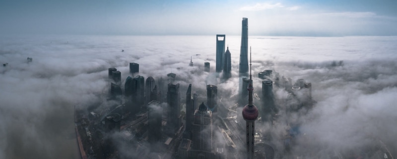 industry, office building exterior, environment, brown, power, skyscraper, fumes, steam, China, mist, gray, sky, smog, day, sunlight, buildings, panorama
