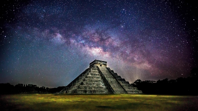 mayan ruins, night, history, maya, pyramid of kukulcan, starry, night sky, kukulcan, kukulcan pyramid, mexico, 4K, chichen itza, ancient, ruins, pyramid