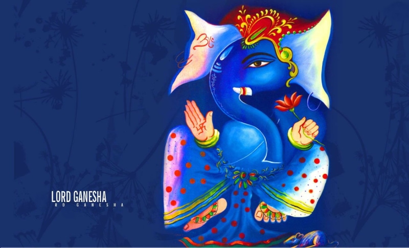 blue, close-up, sky, lord, 720P, human representation, art and craft, indoors, red, painting, paintings, decoration, ganesha, celebration, God, Lord Ganesha