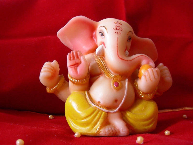 sculpture, Lord Ganesha, 2K, God, male likeness, representation, ganesha, art and craft, figurine, lord, red, human representation, place of worship, creativity
