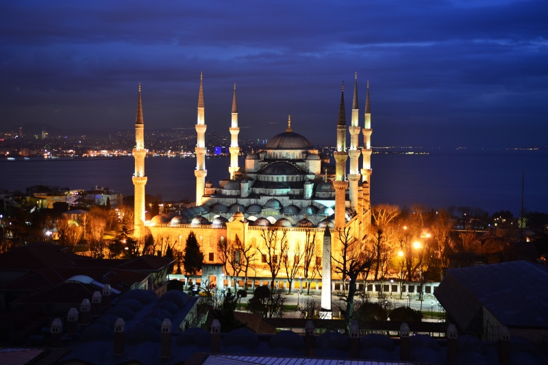 cami, aerial photography, built structure, cloud - sky, istanbul, turkish, building, illuminated, dusk, near, sunset, photography, cityscape, belief, mosque