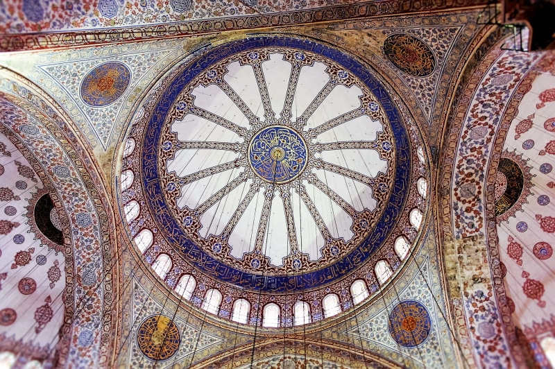 europe, architecture, ottoman, circle, floral, no people, tourism, building, mural, Mosque, low angle view, travel destinations, floral pattern, mosque