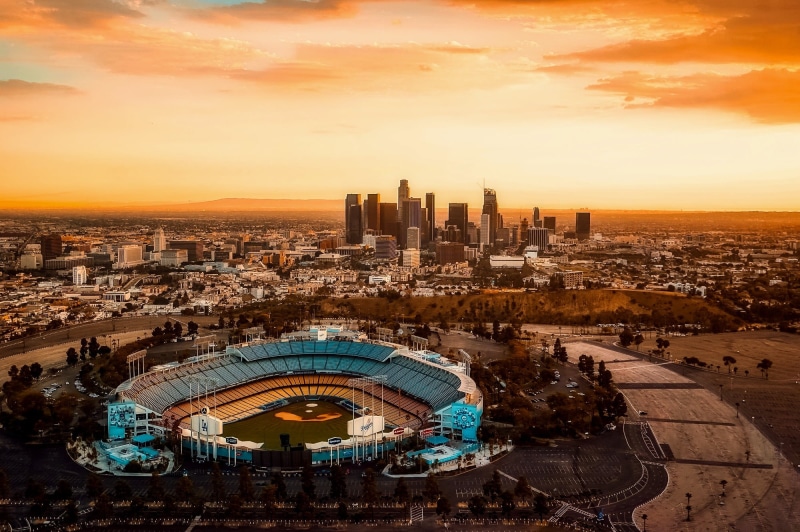 los angeles, scenic, sky, urban, orange color, baseball, black, overlooking, skyline, travel destinations, sunset, california, hdr, buildings, building exterior