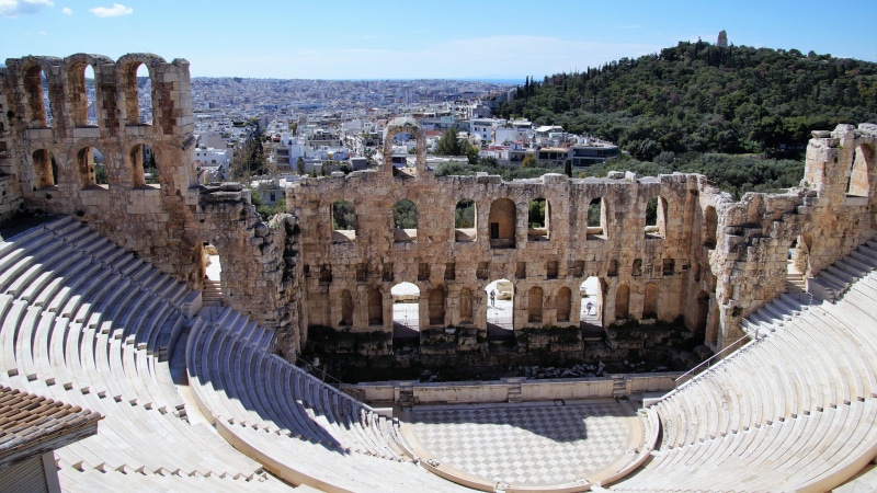 acropolis, ancient civilization, tree, tourism, unesco world heritage site, building exterior, day, travel, high angle view, no people, building, historic site