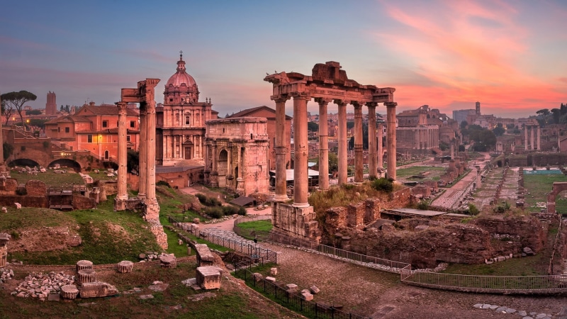 roman forum, the past, place of worship, tourist attraction, forum romanum, italy, built structure, evening, history, 1080P, ancient rome, city, outdoors