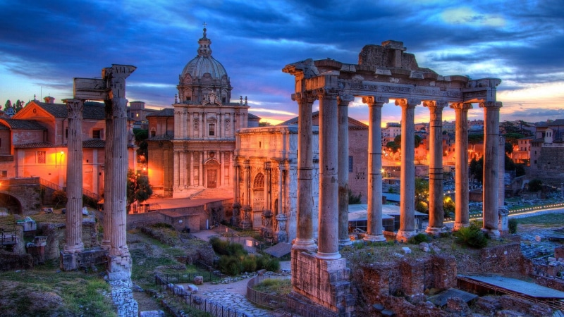 religion, historic site, travel destinations, archaeological site, 1080P, evening, building, built structure, forum romanum, building exterior, the past