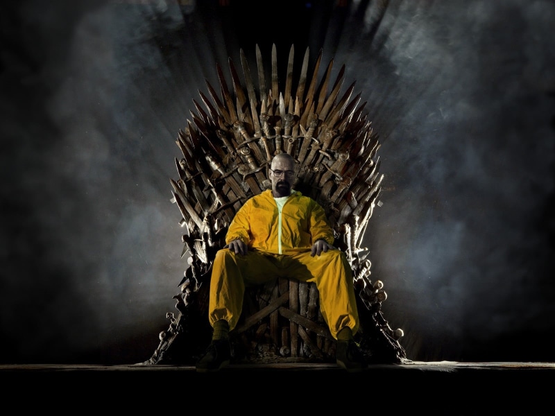crossover, thrones, adult, history, Breaking Bad, game, Walter White, chair, clothing, full length, the past, spirituality, men, Game of Thrones, place of worship