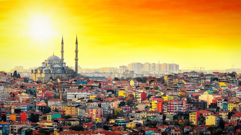 turkey, cityscape, istanbul, buildings, sunset, 1080P, orange sky, skyline, tower, city, view, mosque