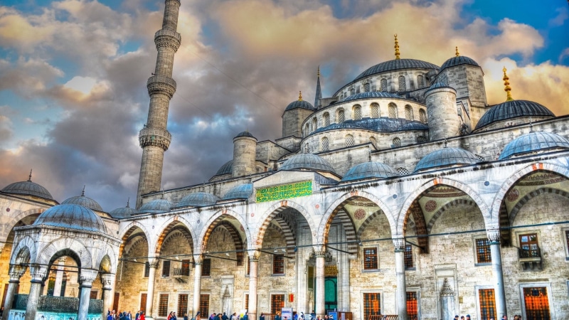 nature, clouds, Islamic architecture, sky, travel, spirituality, Istanbul, Sultan Ahmed Mosque, old building, no people, Turkey, belief, ancient civilization