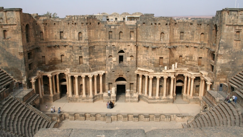 ancient civilization, bosra, ancient roman architecture, ancient history, facade, architectural column, city, architecture, day, the past, old, old ruin