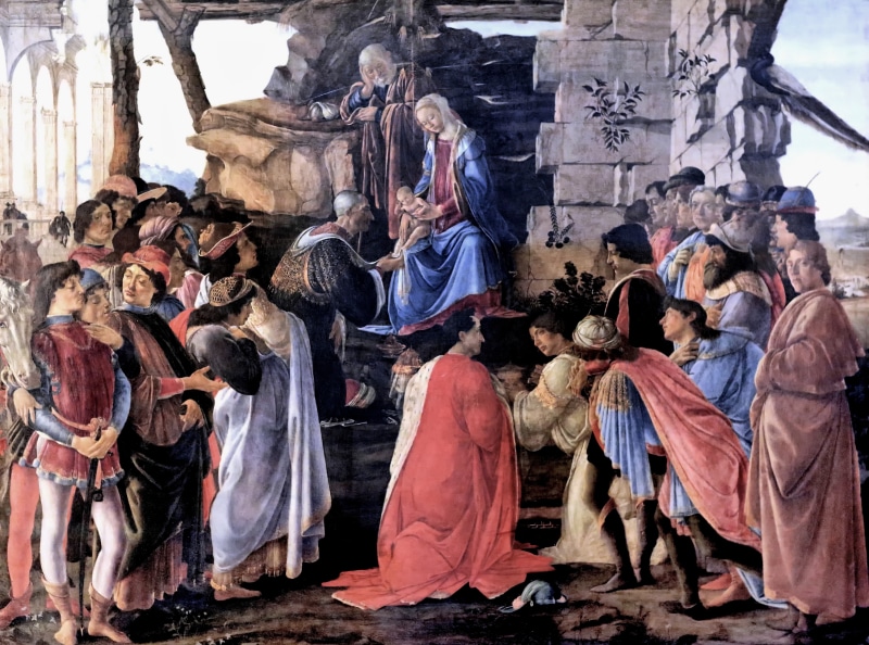 Florence, 4K, tempera, 1475, the great Italian painter, Uffizi, Sandro Botticelli, The adoration of the Magi