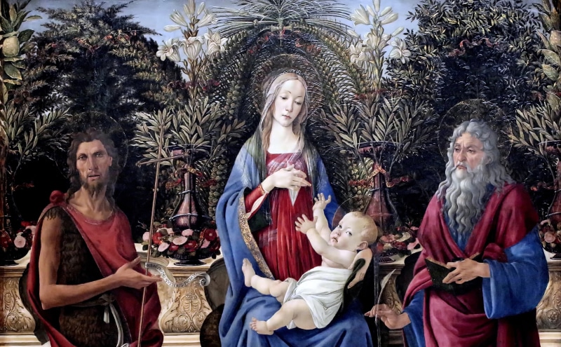 Sandro Botticelli, 2K, The Berlin art gallery, Madonna with the child enthroned, the great Italian painter, tempera