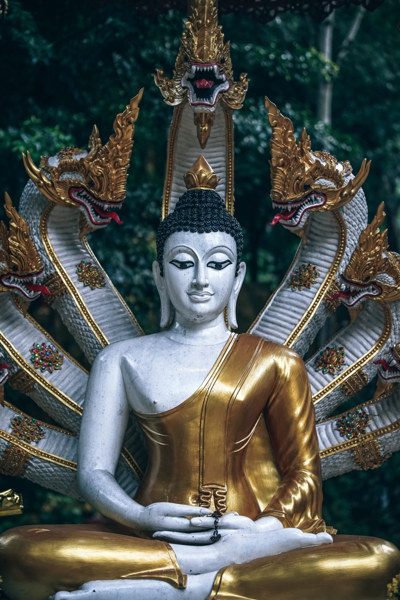 gold colored, tourism, macro, sculpture, angel, outdoor, temple, holy, religious, no people, statue, spiritual, landmark, golden, Asian, shrine, snake
