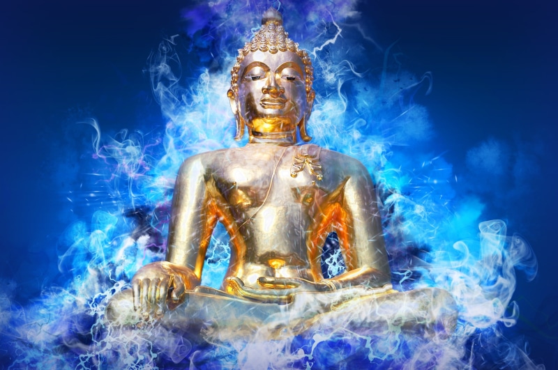 zen, male likeness, religious, meditate, 2K, front view, meditation, statue, spiritual, buddha, blue, no people, faith, sculpture, art and craft, incense