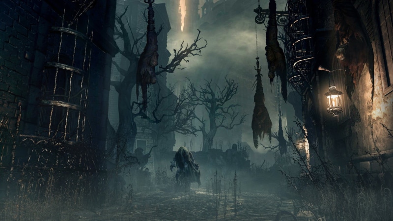 no people, tree, house, spooky, environment, haunted, architecture, night, tranquility, fog, illuminated, video games, plant, nature, fantasy, horror, mystery