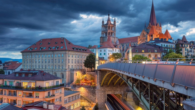 tree, dusk, town, travel destinations, building exterior, building, spire, cityscape, bridge, no people, urban area, cathedral, outdoors, bridge - man made structure