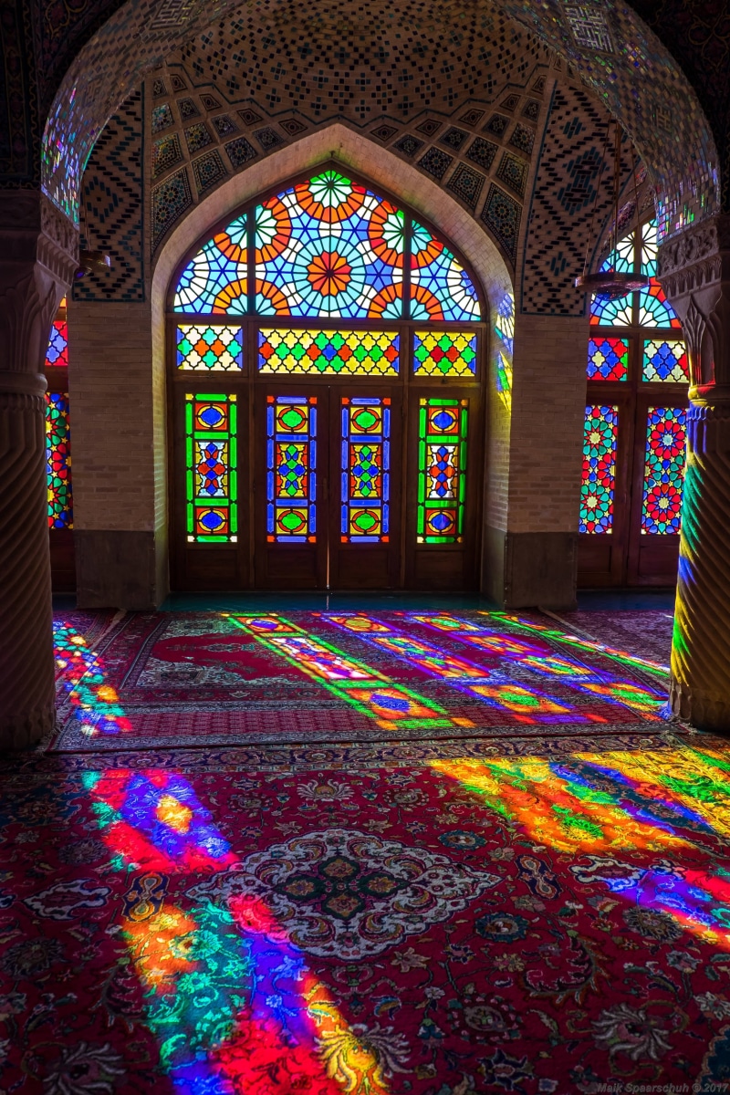 sun, shiraz, 4K, floral pattern, pattern, indoors, glass - material, day, religion, arch, glass, mosque, spirituality, no people, architecture, window