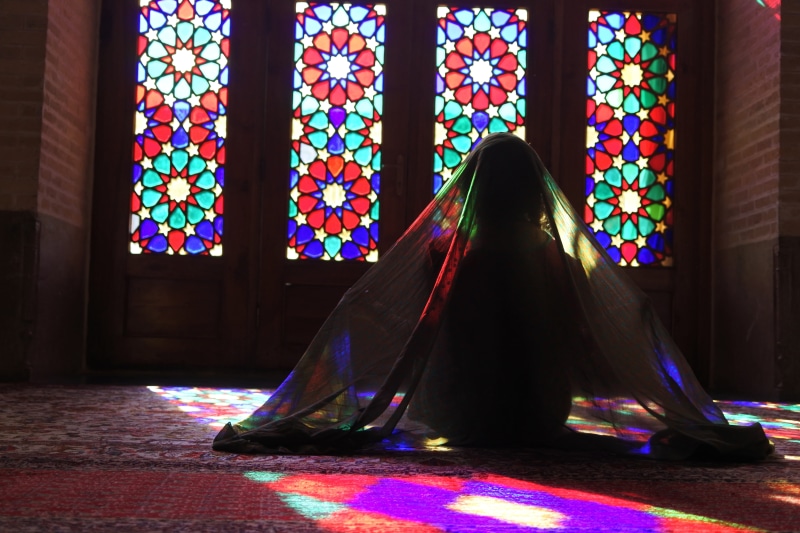 pattern, women, indoors, multi colored, celebration, spirituality, reflections, belief, religion, building, day, built structure, illuminated, 5K, rear view