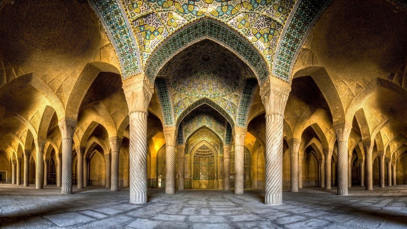 indoors, no people, ornate, ceiling, belief, religion, architecture, iran, old, vakil mosque, travel destinations, building, 1080P, shiraz, place of worship