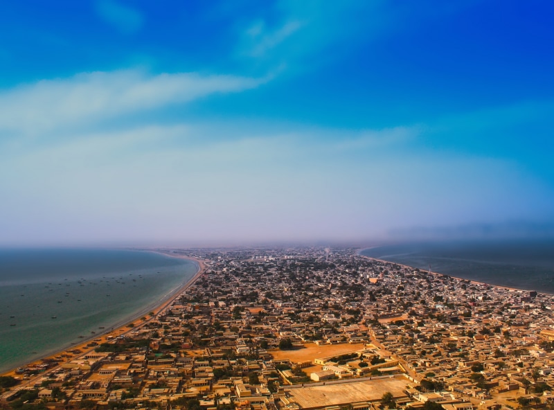 cloud - sky, brown, sky, no people, sea, beauty in nature, nature, buildings, built structure, scenics - nature, water, Pakistan, 2K, blue, outdoors, city